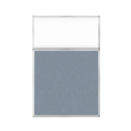 Versare Hush Panel Configurable Cubicle Partition 4' x 6' W/ Window Powder Blue Fabric Clear Window 1850604-2